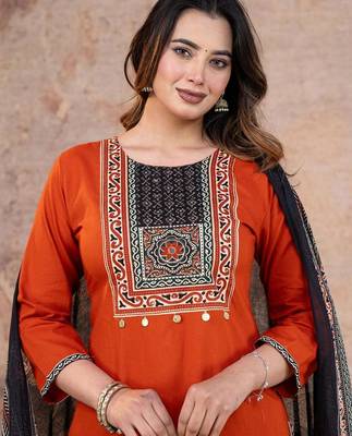 Cotton cambric printed straight  kurti-pant-dupatta  set 4