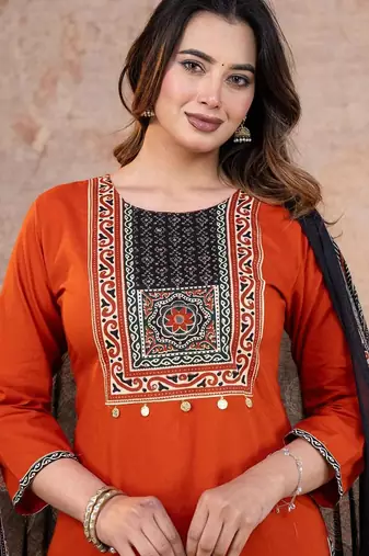 Cotton cambric printed straight  kurti-pant-dupatta  set