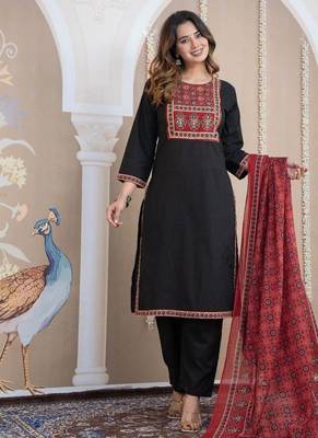 Cotton cambric printed straight  kurti-pant-dupatta  set 2