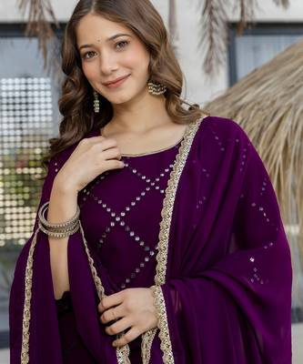 Wine faux georgette beautiful graceful ceremonial kurta set 3