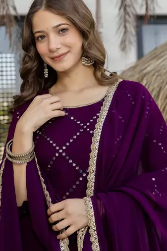 Wine faux georgette beautiful graceful ceremonial kurta set