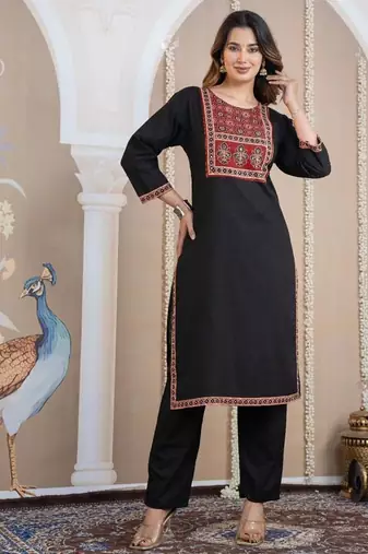 Cotton cambric printed straight  kurti-pant-dupatta  set