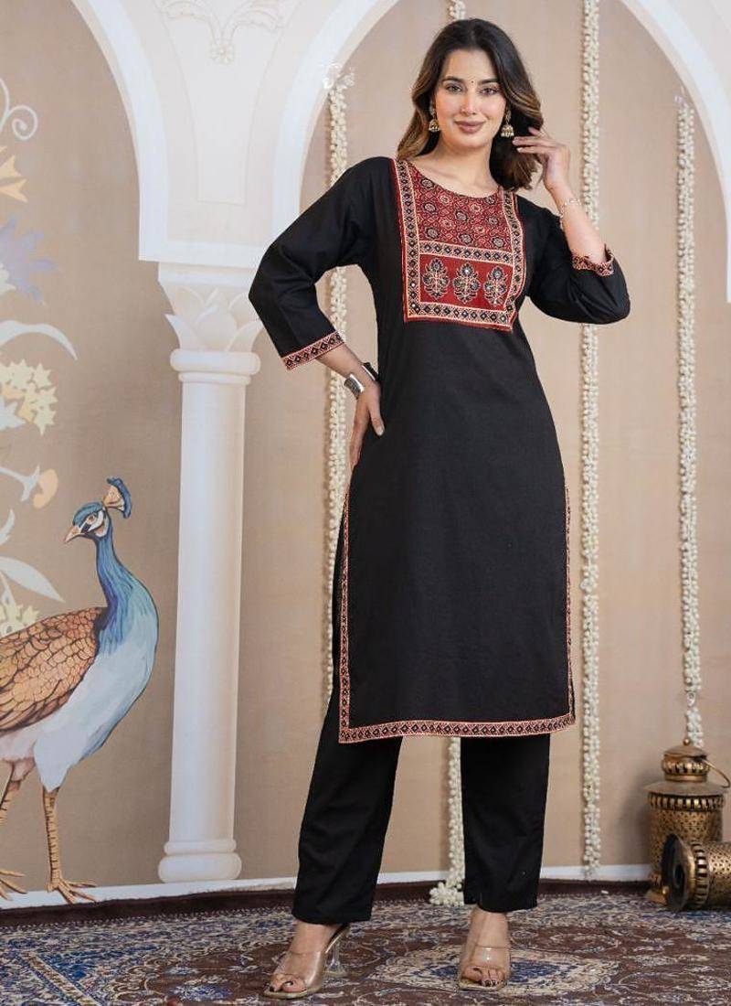 Cotton cambric printed straight  kurti-pant-dupatta  set