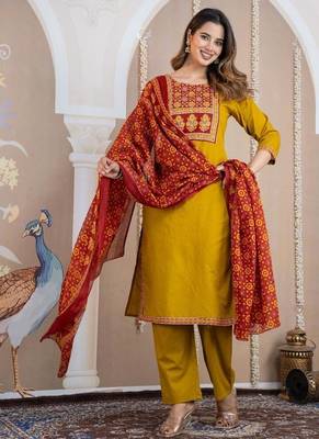 Cotton cambric printed straight  kurti-pant-dupatta  set 2