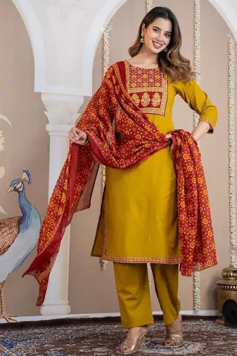 Cotton cambric printed straight  kurti-pant-dupatta  set