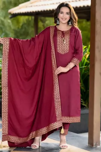 Maroon rayon slub fabric beautiful graceful ceremonial kurta set