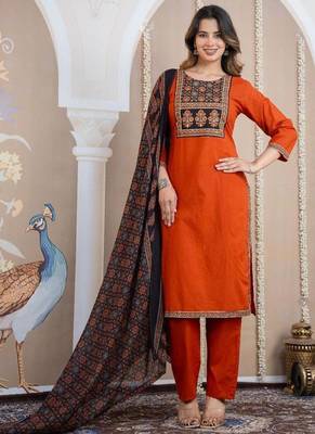 Cotton cambric printed straight  kurti-pant-dupatta  set 1
