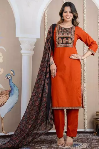 Cotton cambric printed straight  kurti-pant-dupatta  set