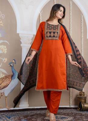 Cotton cambric printed straight  kurti-pant-dupatta  set 2