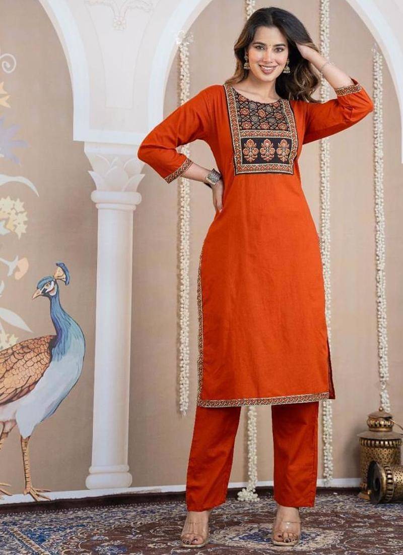 Cotton cambric printed straight  kurti-pant-dupatta  set