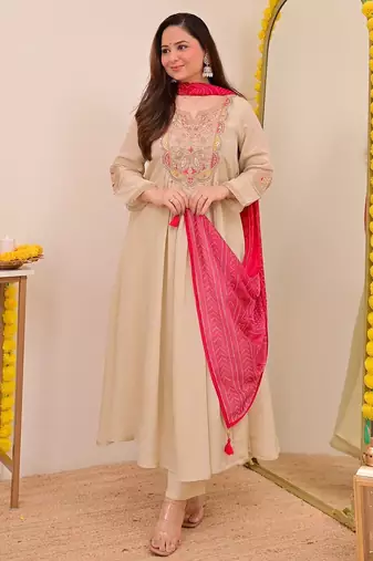 Cream chinon beautiful graceful ceremonial kurta set