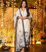 Off white viscose chanderi fabric beautiful graceful ceremonial kurta set
