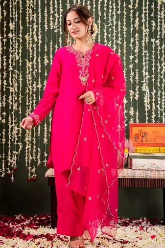 Pink chanderi fabric beautiful graceful ceremonial kurta set
