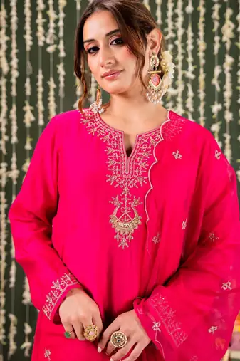 Pink chanderi beautiful graceful ceremonial kurta set