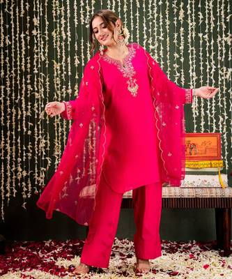 Pink chanderi beautiful graceful ceremonial kurta set 4