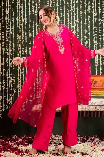 Pink chanderi beautiful graceful ceremonial kurta set