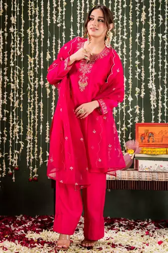 Pink chanderi beautiful graceful ceremonial kurta set