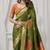 Mehendi soft silk saree with elegant fancy pom-pom pallu