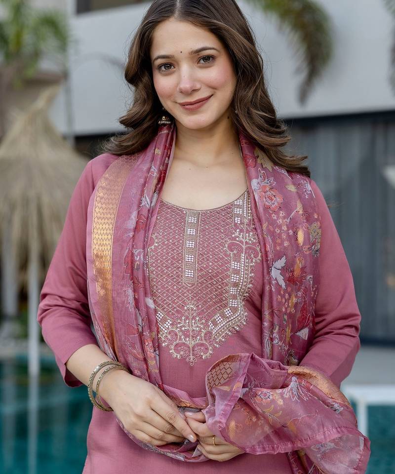 Mouve chanderi fabric beautiful graceful ceremonial kurta set