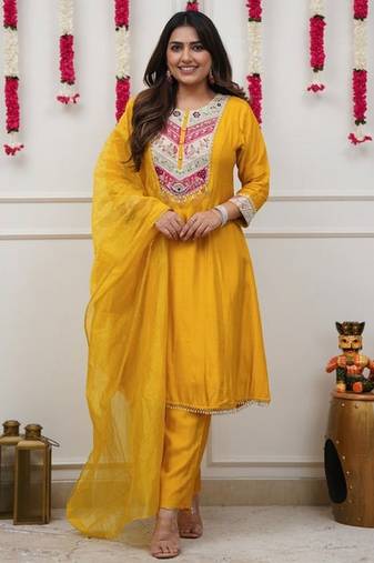 Yellow chanderi fabric beautiful graceful ceremonial kurta set