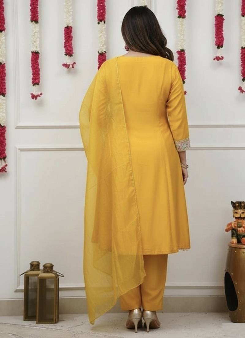 Yellow chanderi fabric beautiful graceful ceremonial kurta set