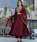 Maroon chinon  fabric beautiful graceful ceremonial kurta set
