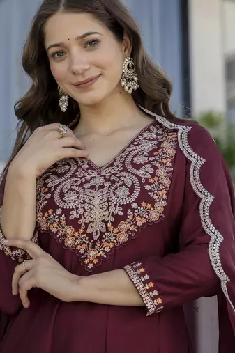 Maroon chinon beautiful graceful ceremonial kurta set