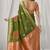 Mehendi soft silk saree with elegant fancy pom-pom pallu