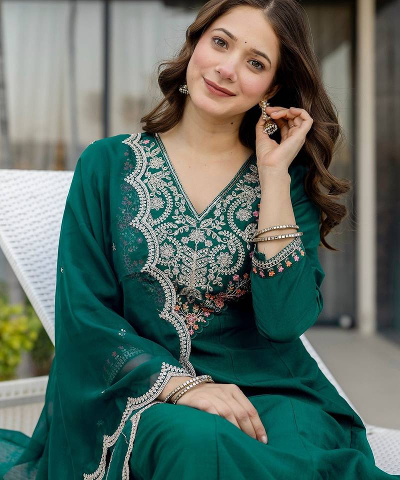 Rama chinon  fabric beautiful graceful ceremonial kurta set