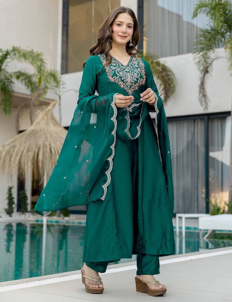 Rama chinon  fabric beautiful graceful ceremonial kurta set