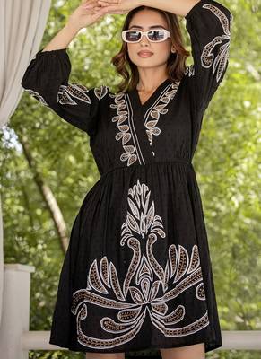 Black color beautiful embroidery cotton tunic for girl 3