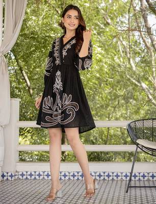 Black color beautiful embroidery cotton tunic for girl 4