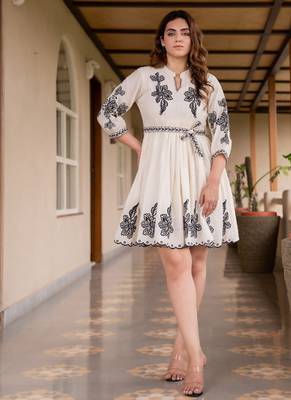 White color beautiful embroidery cotton tunic for girl 1