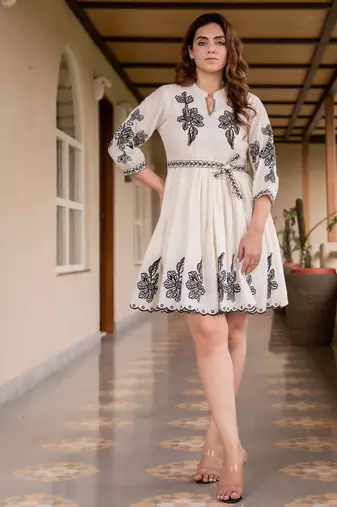 White color beautiful designer embroidery work cotton fabric tunic for girl