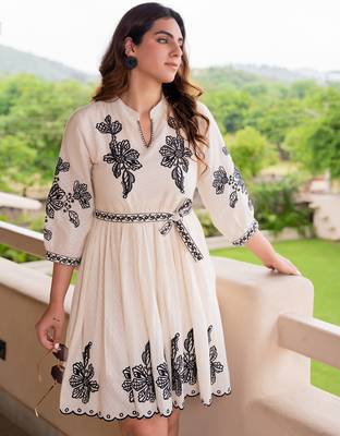 White color beautiful embroidery cotton tunic for girl 3