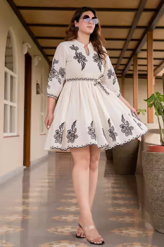 White color beautiful embroidery cotton tunic for girl