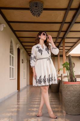 White color beautiful embroidery cotton tunic for girl 5