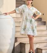 White color beautiful designer embroidery work cotton fabric tunic for girl