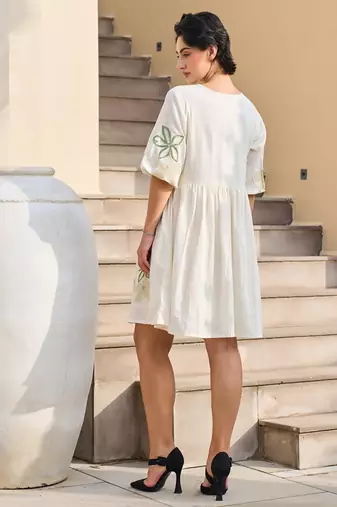 White color beautiful embroidery cotton tunic for girl