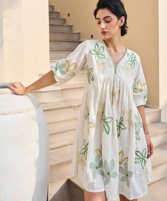 White color beautiful embroidery cotton tunic for girl 3