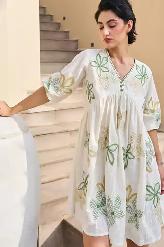 White color beautiful embroidery cotton tunic for girl