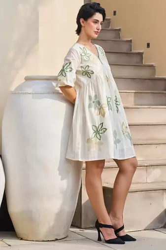White color beautiful embroidery cotton tunic for girl