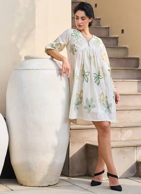 White color beautiful embroidery cotton tunic for girl 5