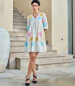 White color beautiful designer embroidery work cotton fabric tunic for girl