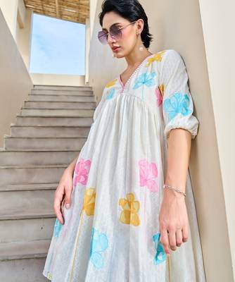 White color beautiful embroidery cotton tunic for girl 3