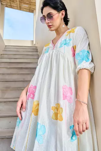 White color beautiful embroidery cotton tunic for girl