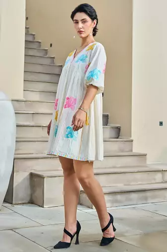 White color beautiful embroidery cotton tunic for girl