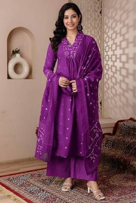 Cotton cambric printed a-line kurti-pant-dupatta  set 1