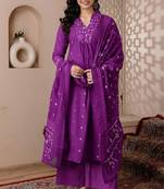 Cotton cambric printed a-line kurti-pant-dupatta  set