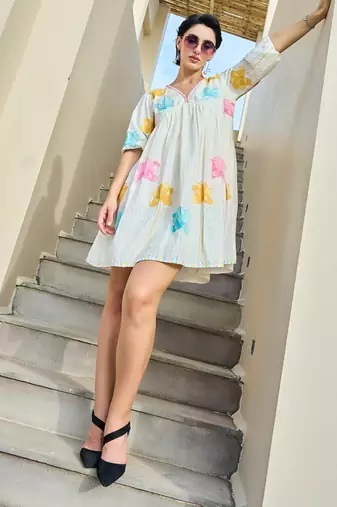 White color beautiful embroidery cotton tunic for girl